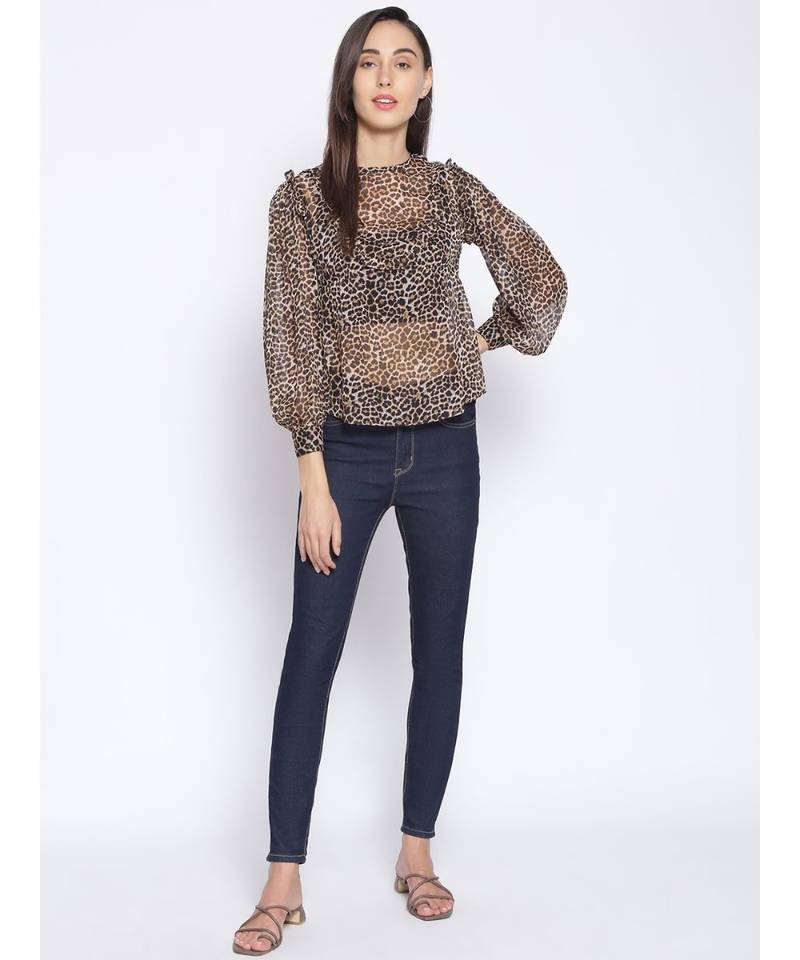 printed Brown Polyester   Top