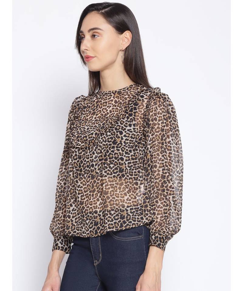printed Brown Polyester   Top