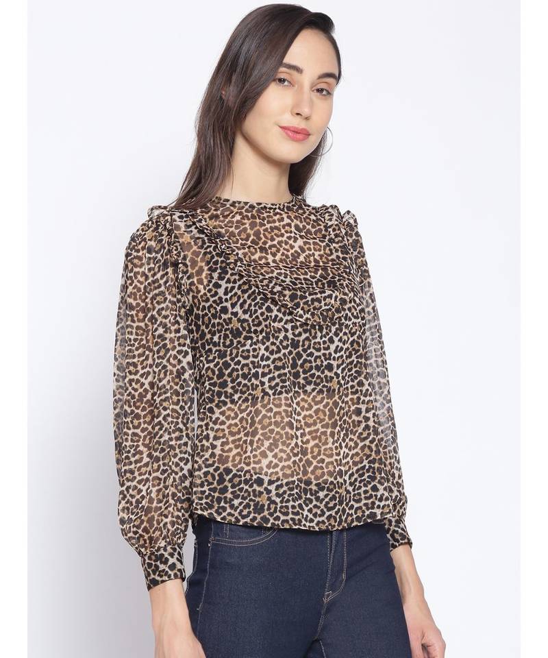printed Brown Polyester   Top