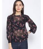 printed Black Polyester   Top