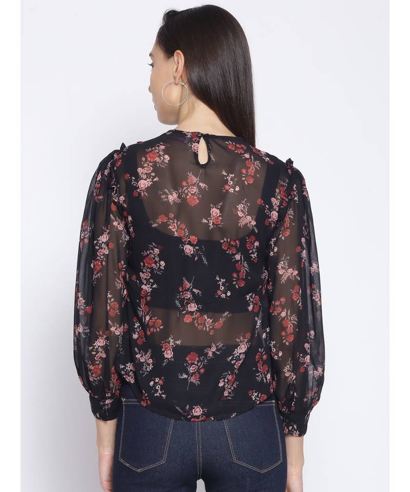 printed Black Polyester   Top