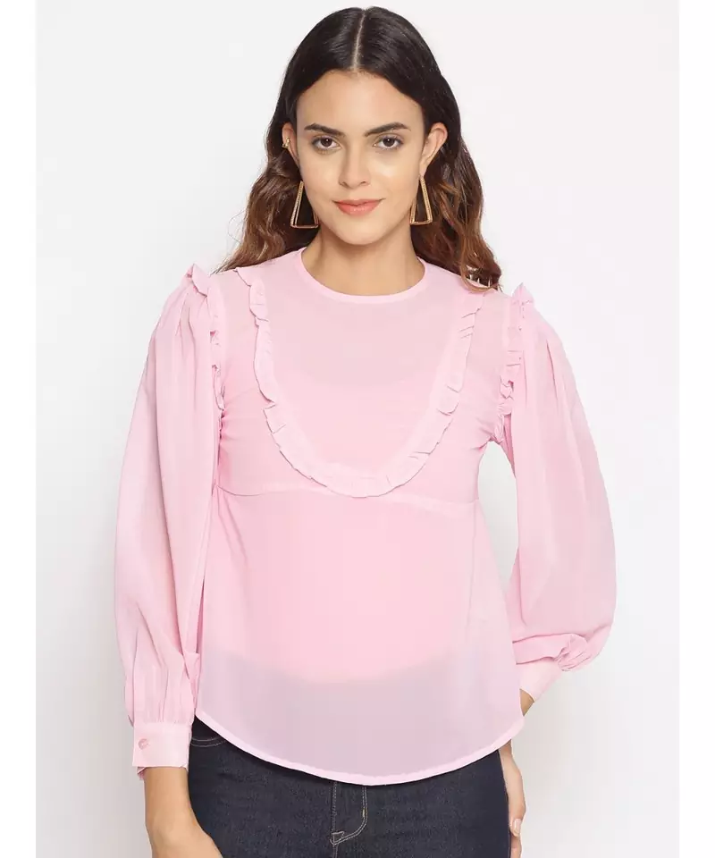 plain Pink Polyester   Top