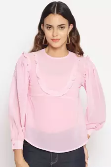 plain Pink Polyester   Top
