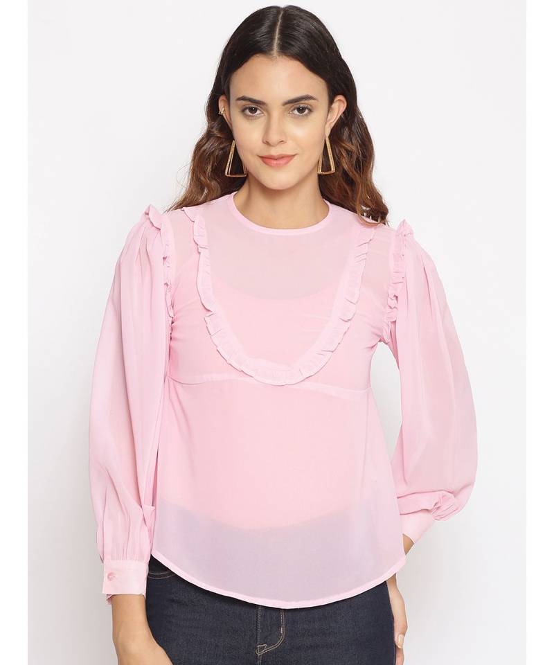 plain Pink Polyester   Top