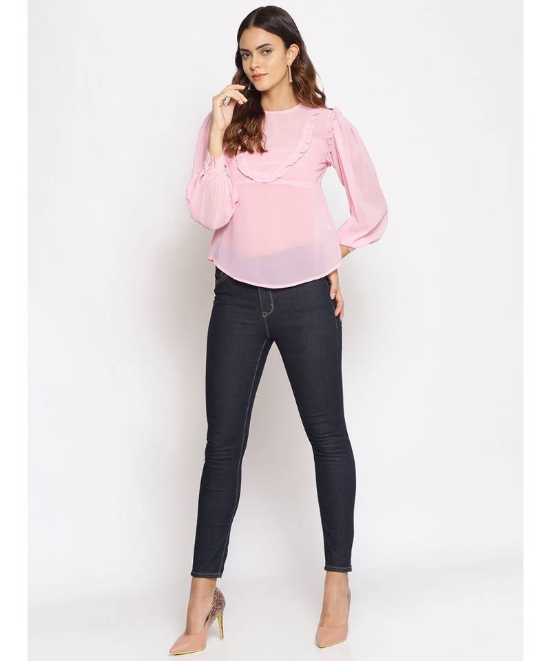 plain Pink Polyester   Top