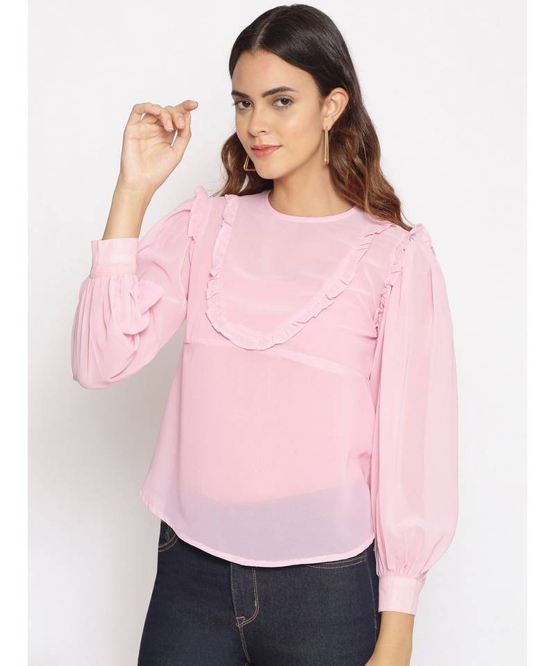 plain Pink Polyester   Top