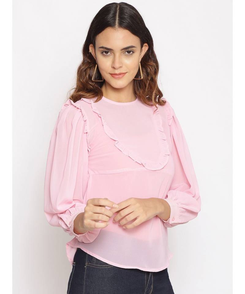 plain Pink Polyester   Top