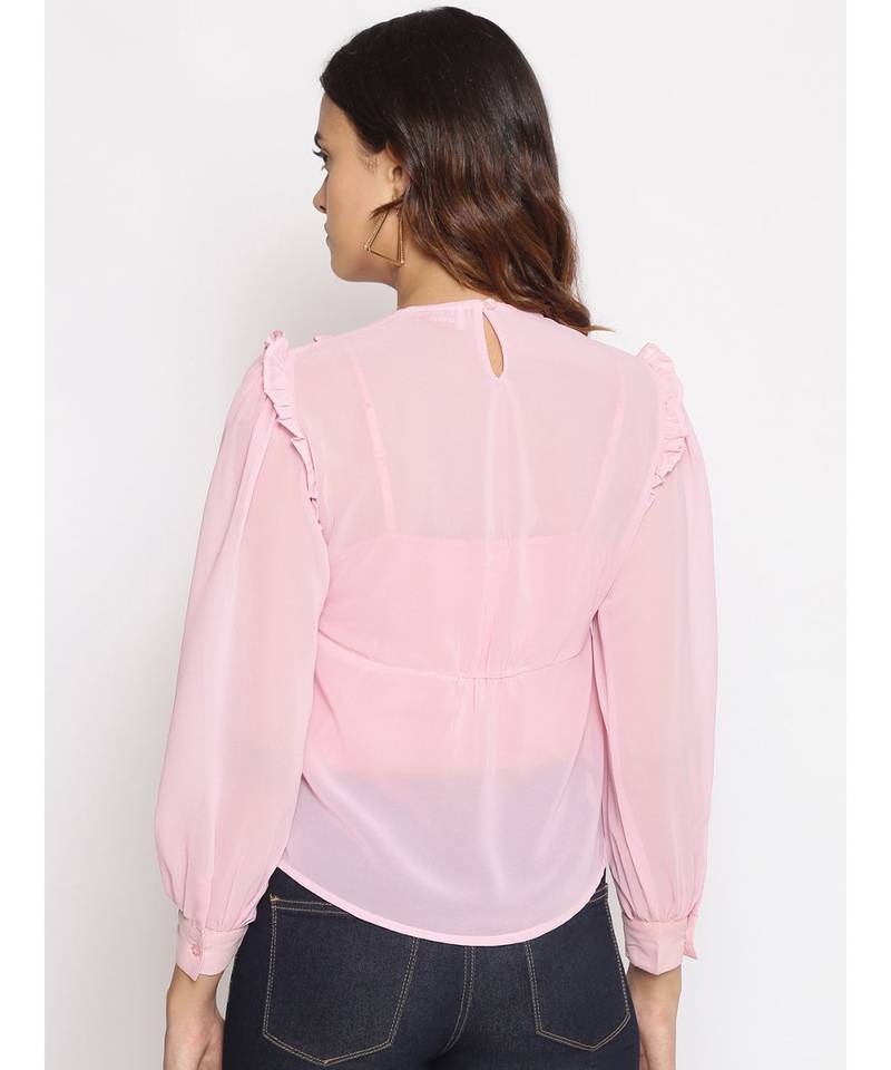 plain Pink Polyester   Top
