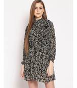 printed Black Polyester   Dress