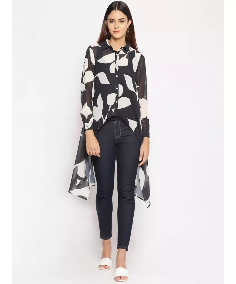 printed Black Polyester   Shrug