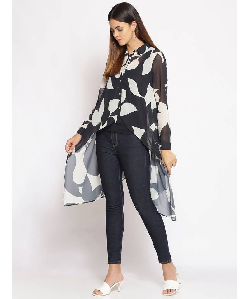 printed Black Polyester   Shrug