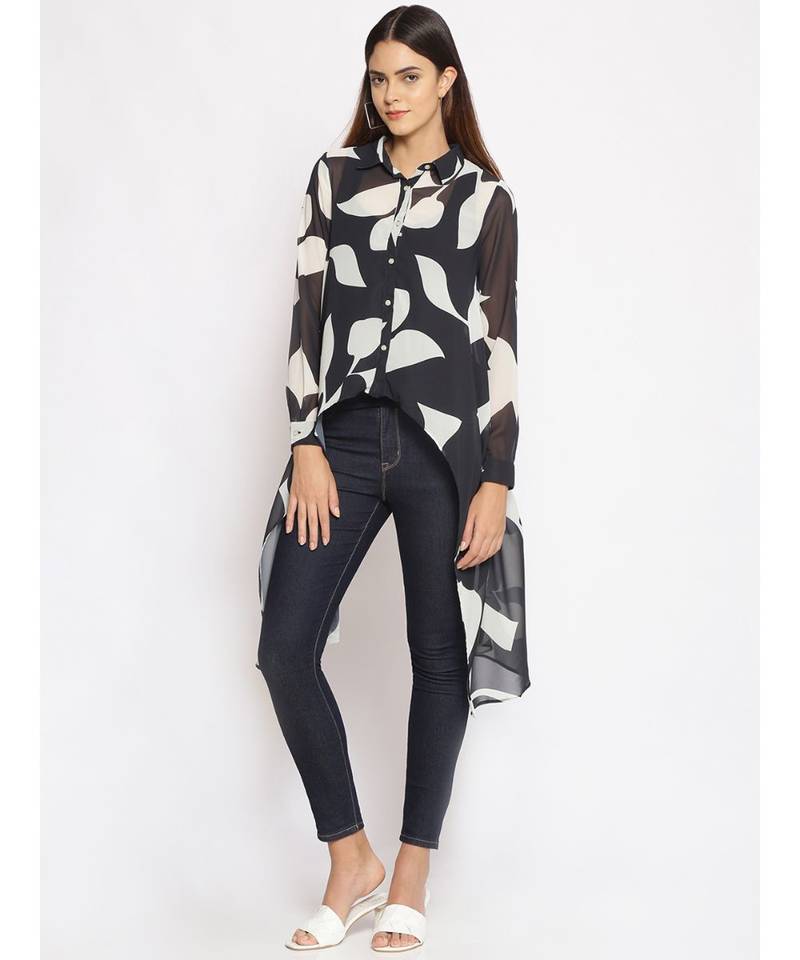 printed Black Polyester   Shrug