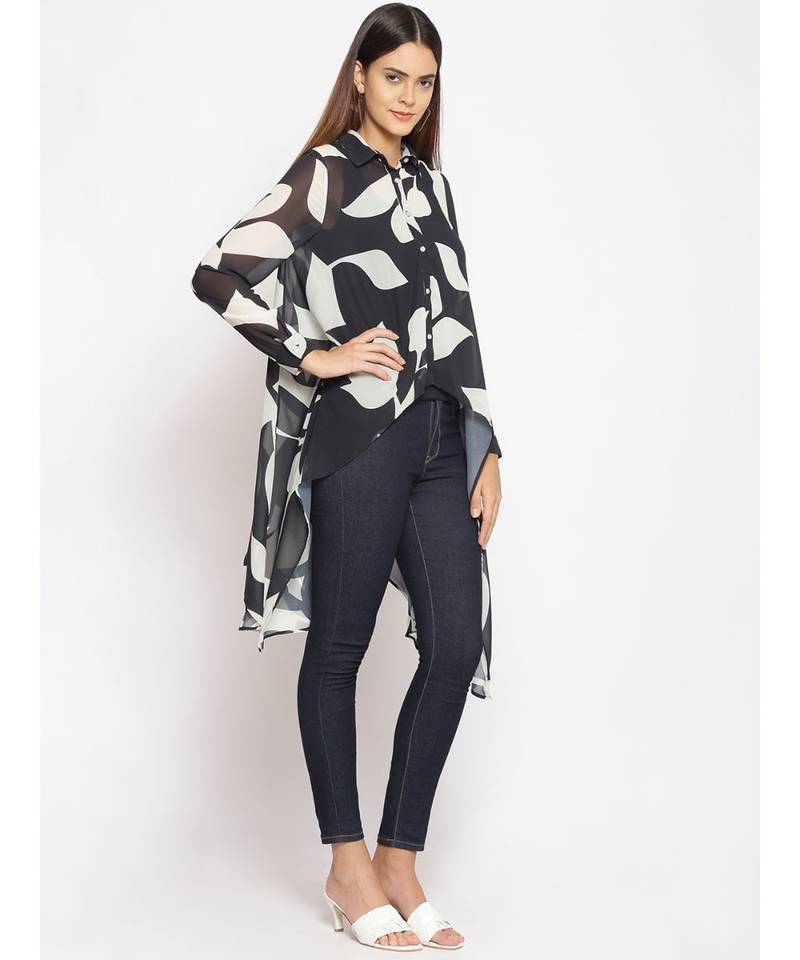 printed Black Polyester   Shrug