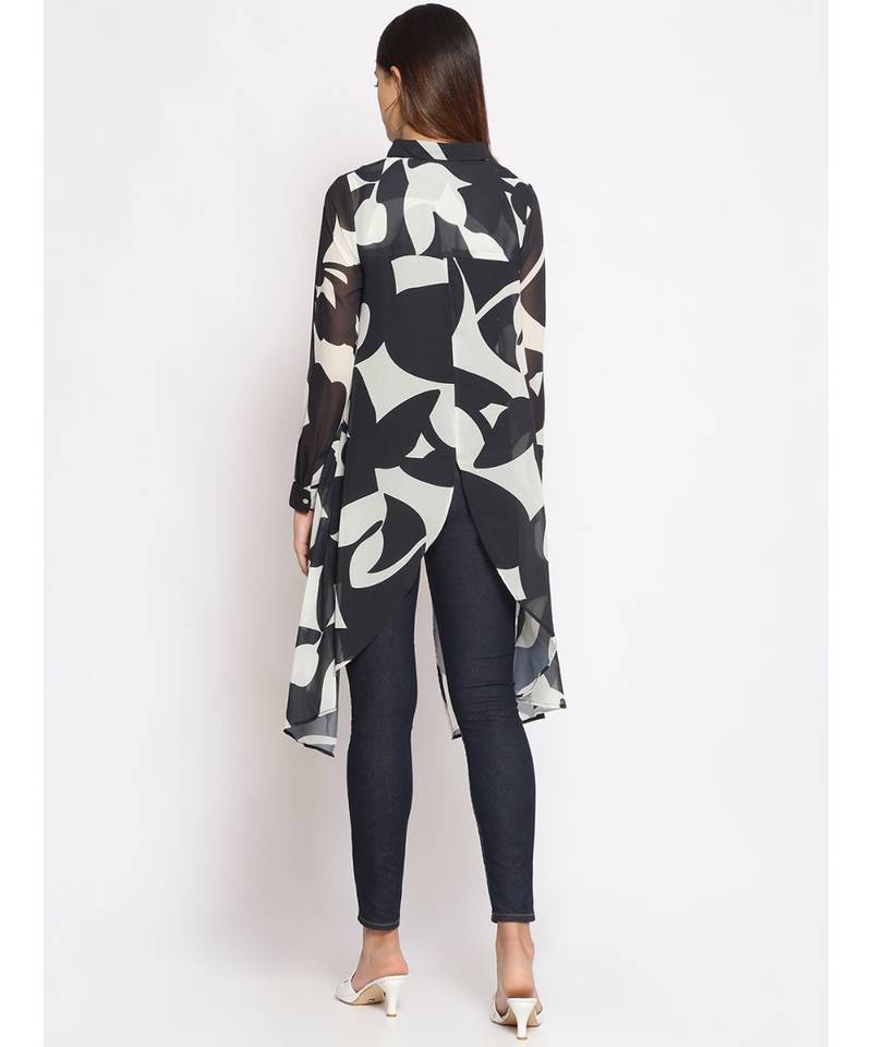 printed Black Polyester   Shrug