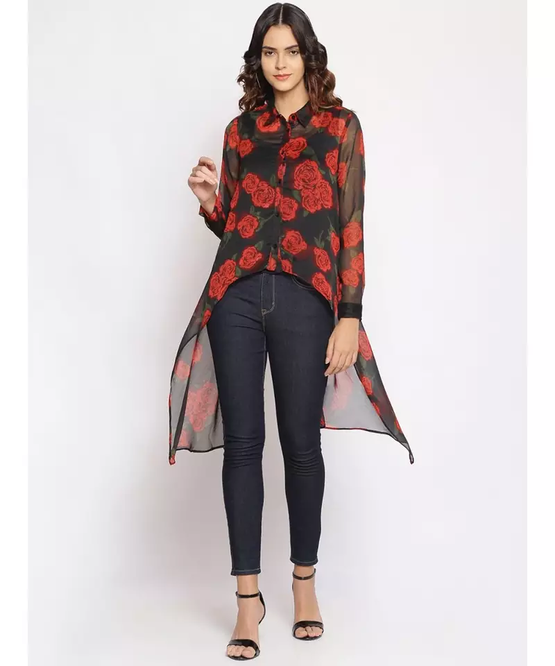 printed Black Polyester   Shrug