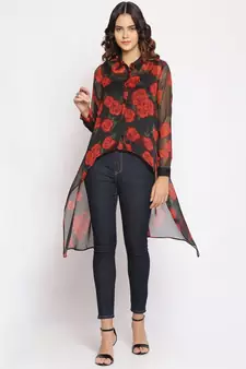 printed Black Polyester   Shrug