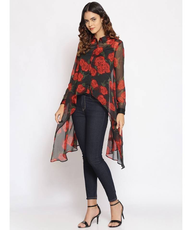 printed Black Polyester   Shrug