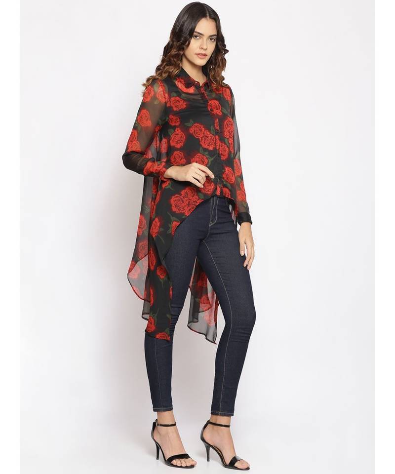 printed Black Polyester   Shrug