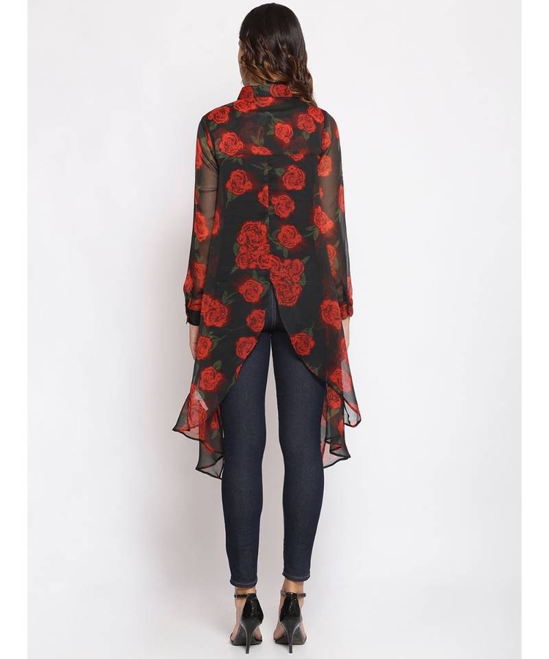 printed Black Polyester   Shrug