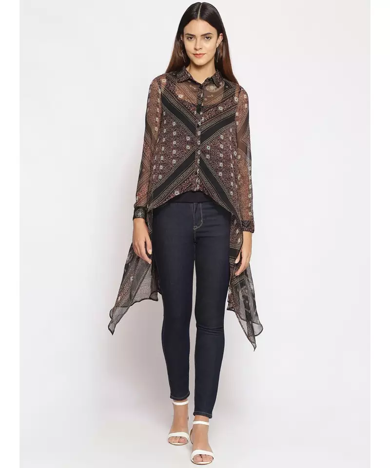 printed Black Polyester   Shrug