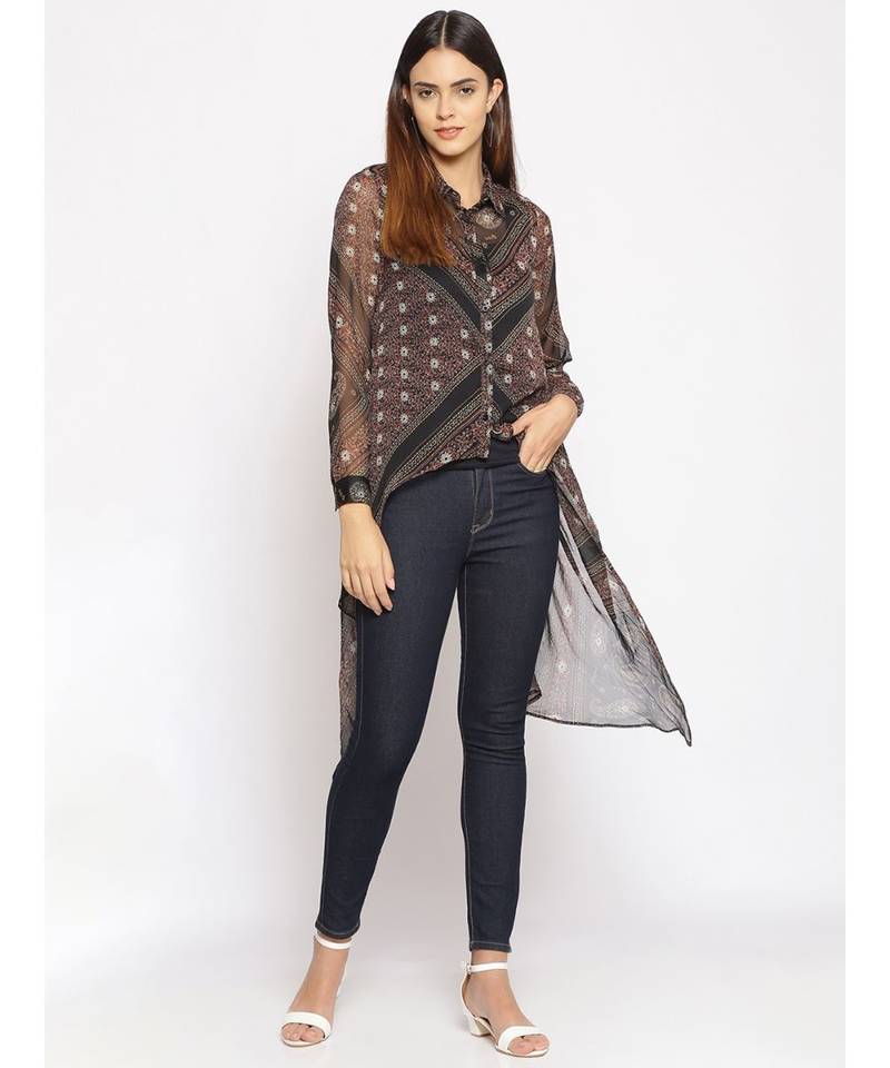printed Black Polyester   Shrug