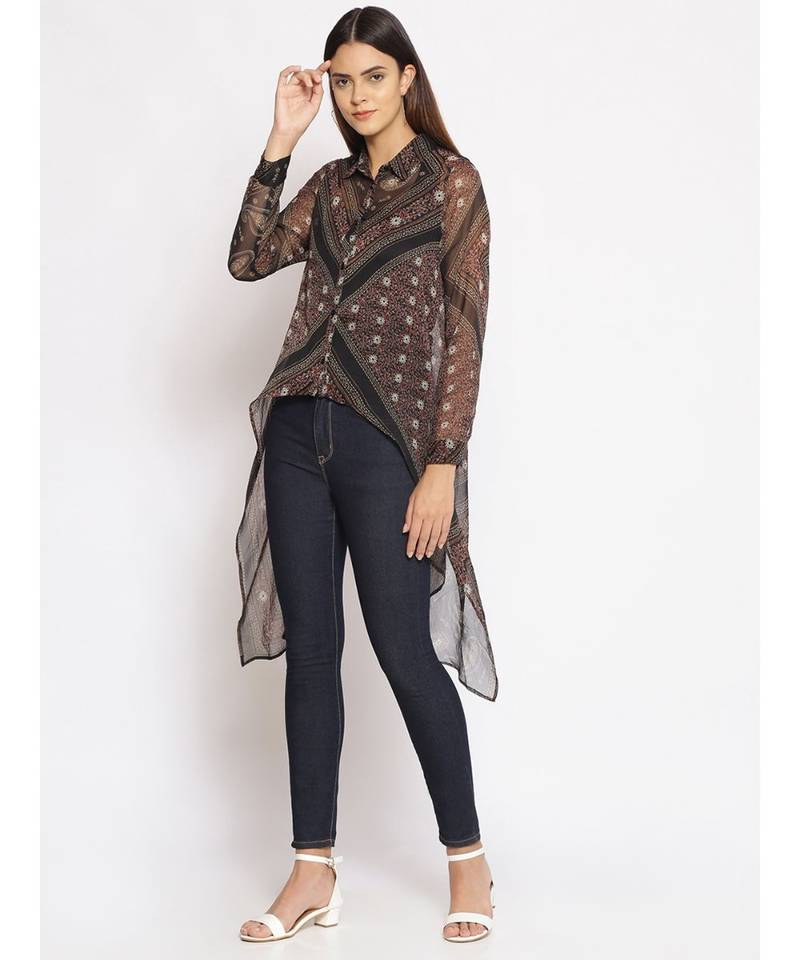 printed Black Polyester   Shrug