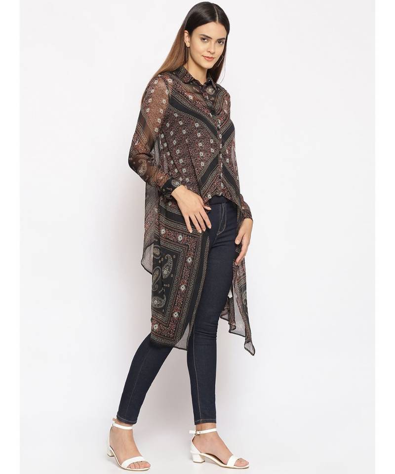 printed Black Polyester   Shrug