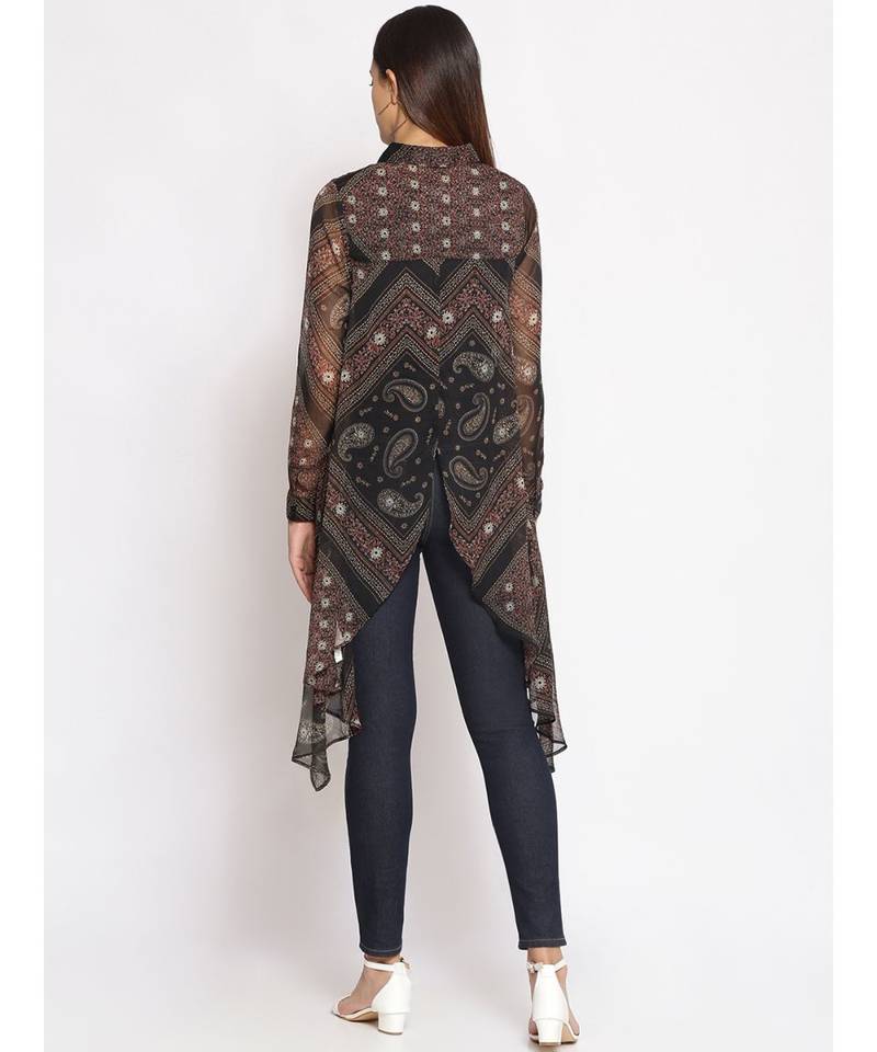 printed Black Polyester   Shrug