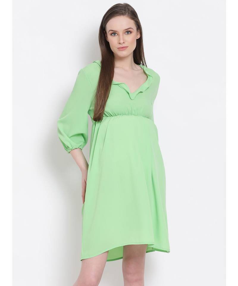 plain Green Viscose   Dress