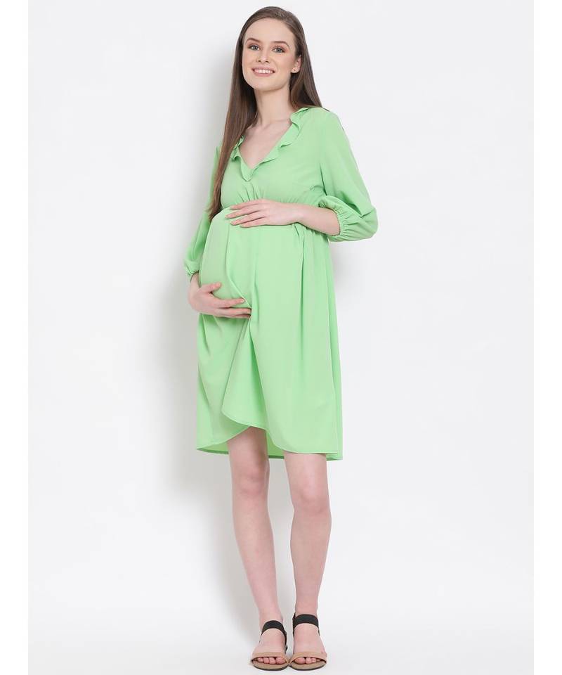 plain Green Viscose   Dress