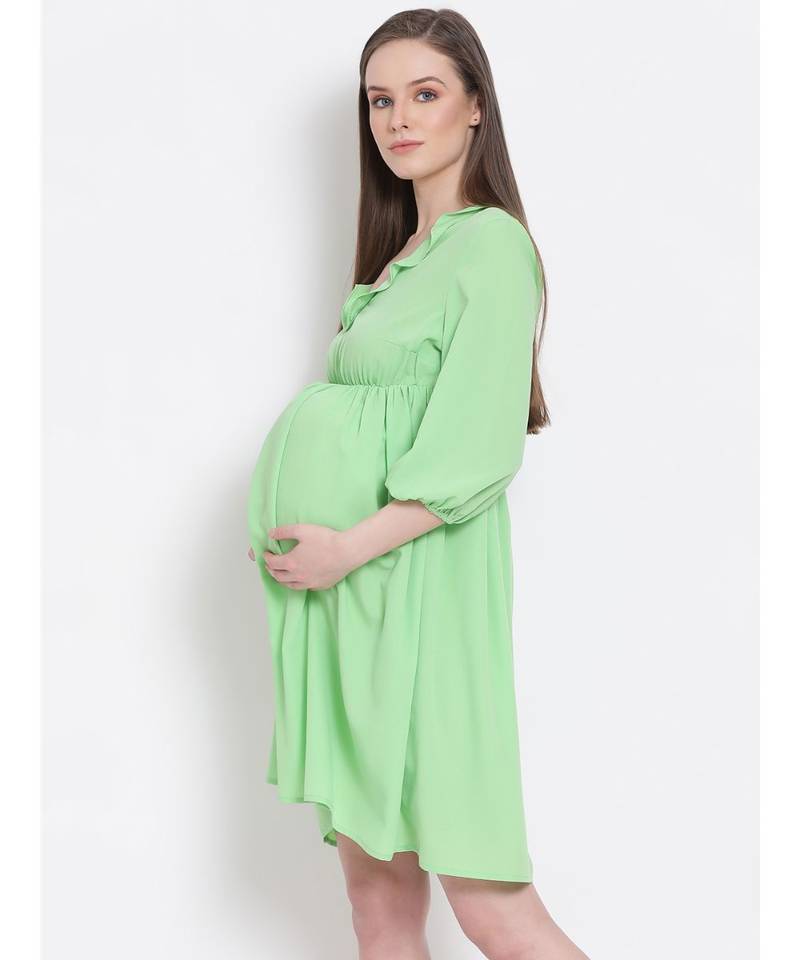 plain Green Viscose   Dress