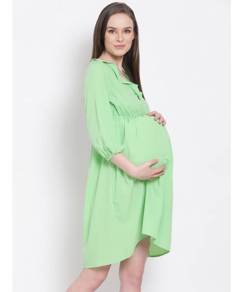 plain Green Viscose   Dress