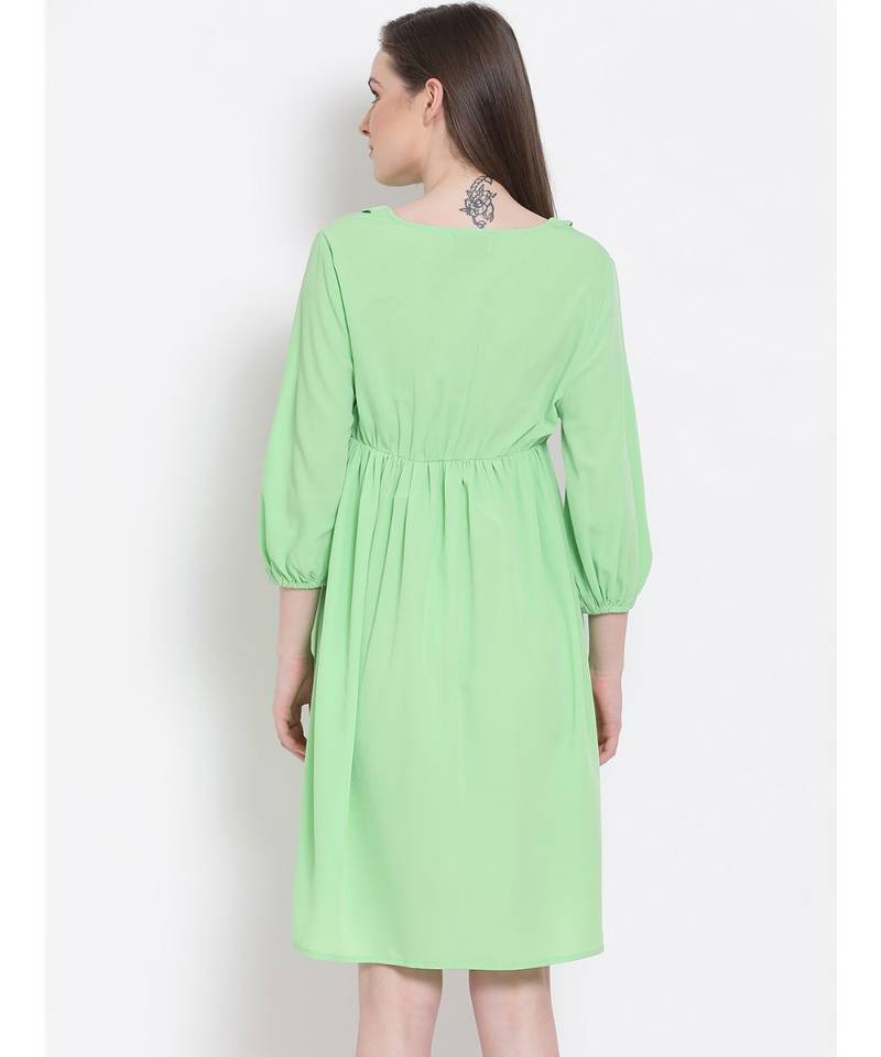 plain Green Viscose   Dress