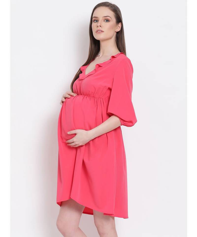 plain Pink Viscose   Dress