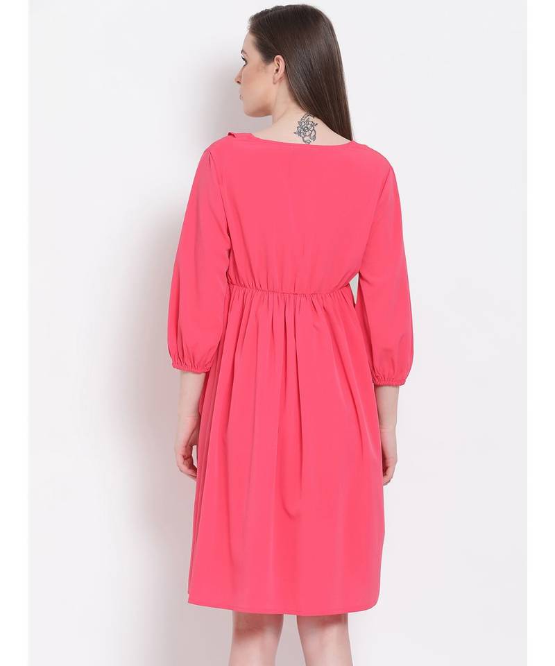 plain Pink Viscose   Dress