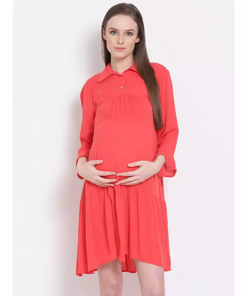 plain Red Viscose   Dress
