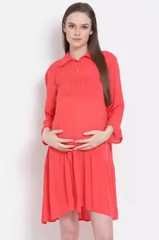 plain Red Viscose   Dress