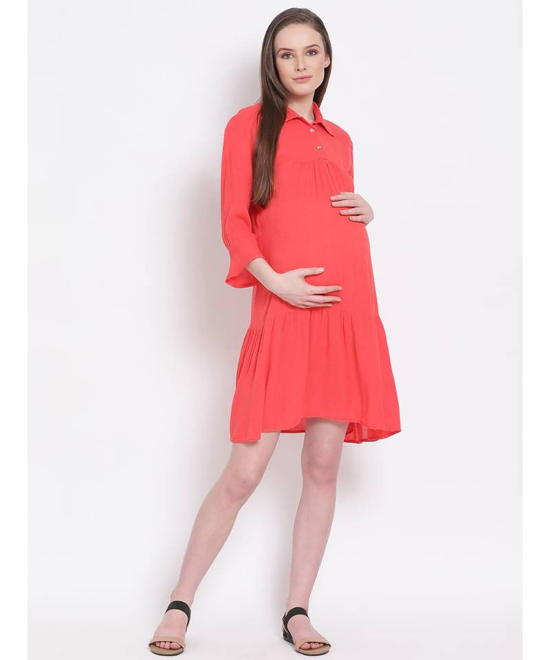 plain Red Viscose   Dress