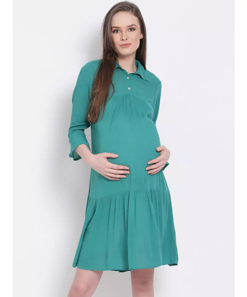 plain Green Viscose   Dress
