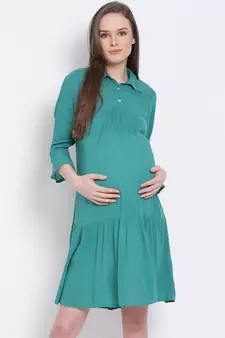 plain Green Viscose   Dress