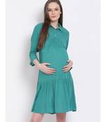 plain Green Viscose   Dress