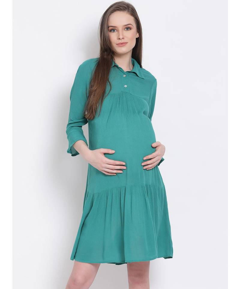 plain Green Viscose   Dress