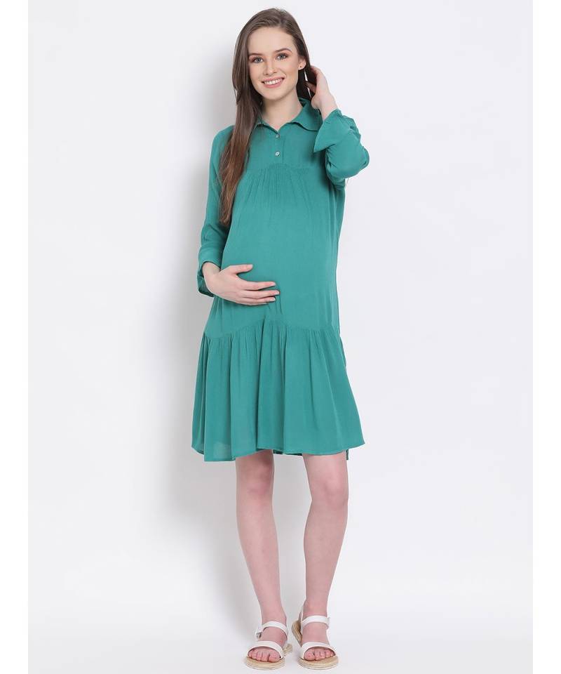 plain Green Viscose   Dress