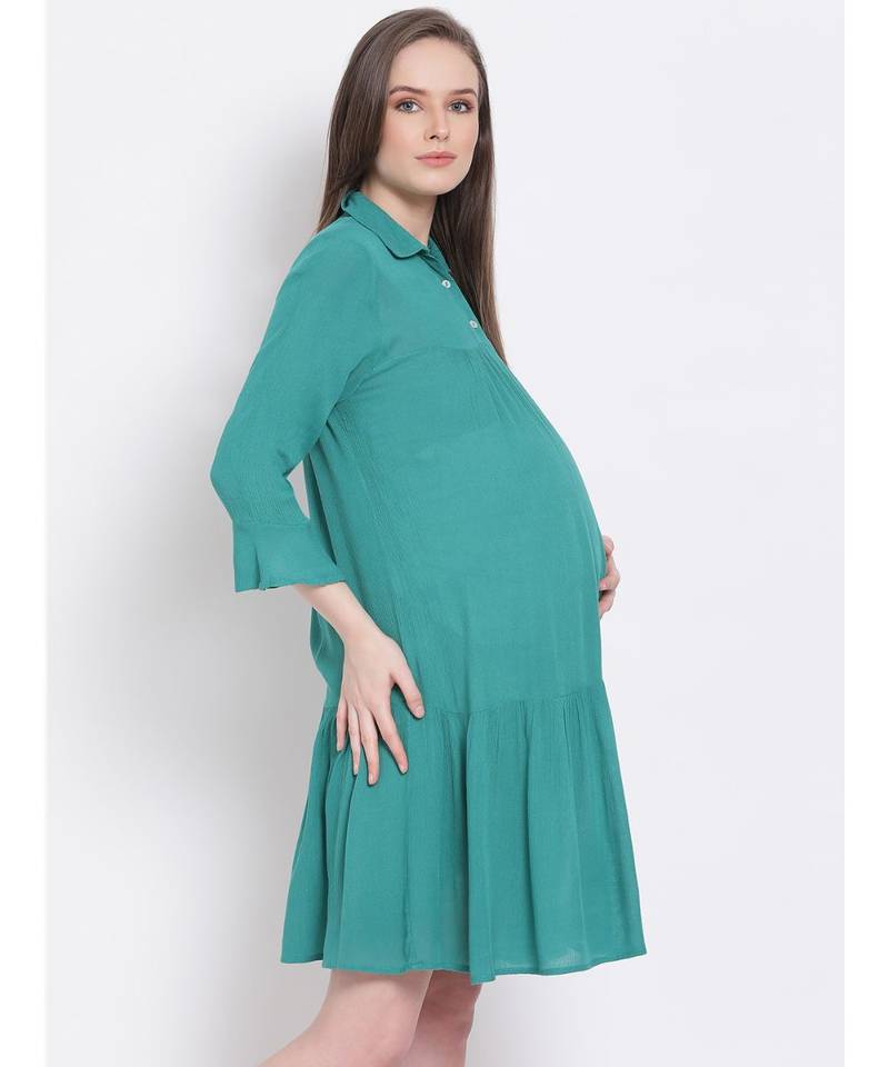 plain Green Viscose   Dress