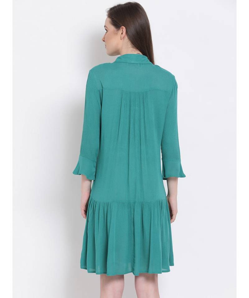 plain Green Viscose   Dress