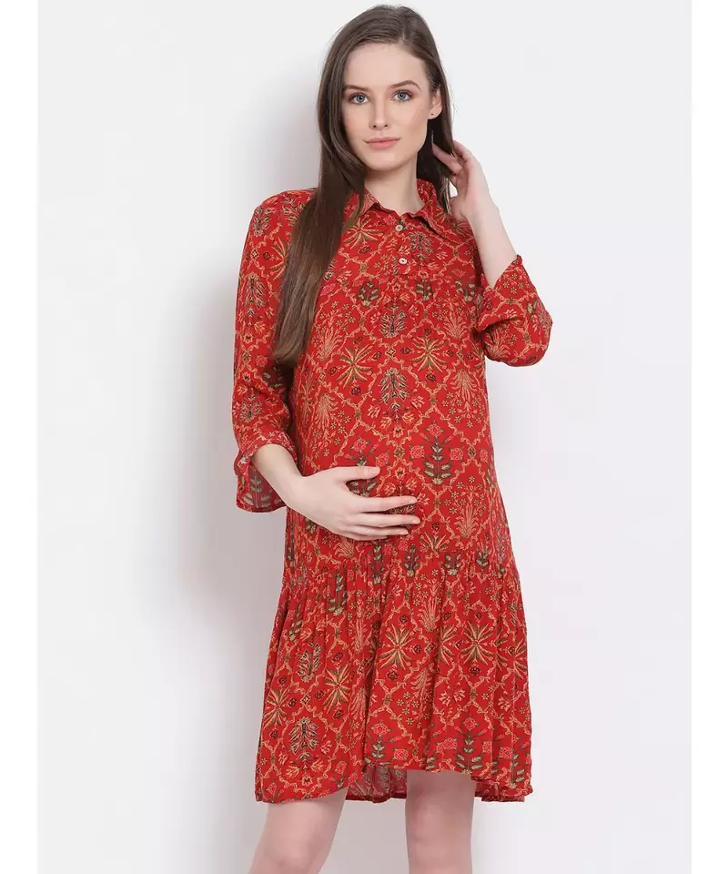 printed Red Viscose   Dress
