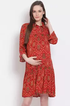 printed Red Viscose   Dress