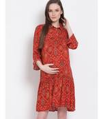 printed Red Viscose   Dress