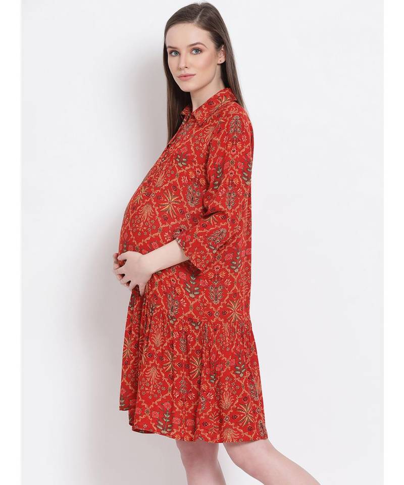 printed Red Viscose   Dress