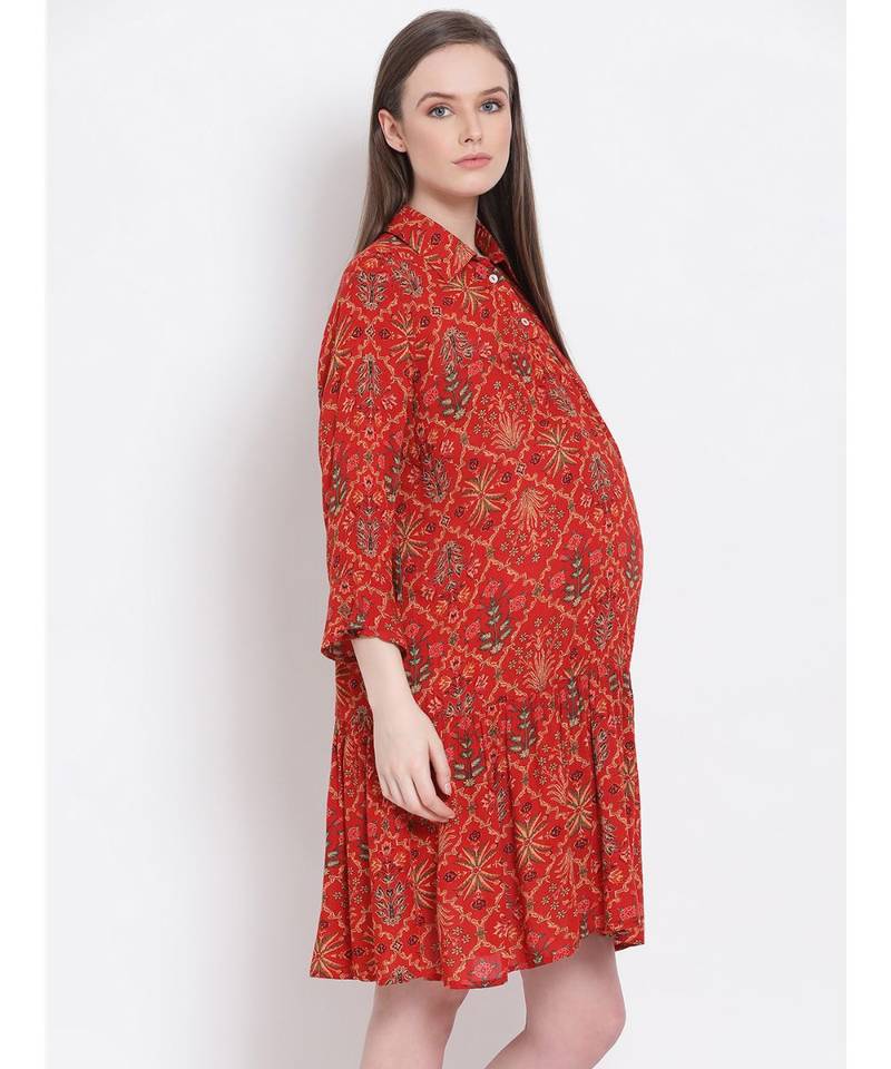 printed Red Viscose   Dress
